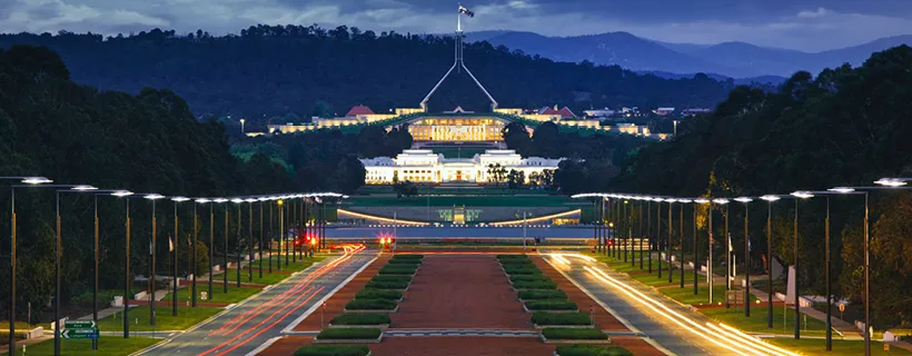 The Parliament House in the evening in Canberra