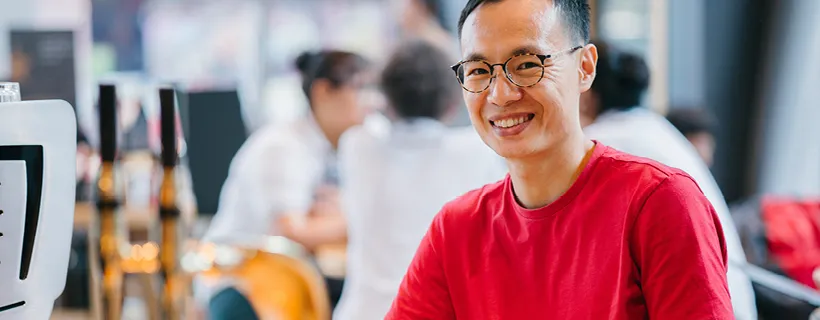 Male worker red shirt