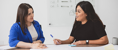 two women talking