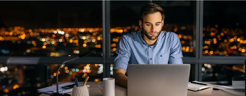 a male working at night