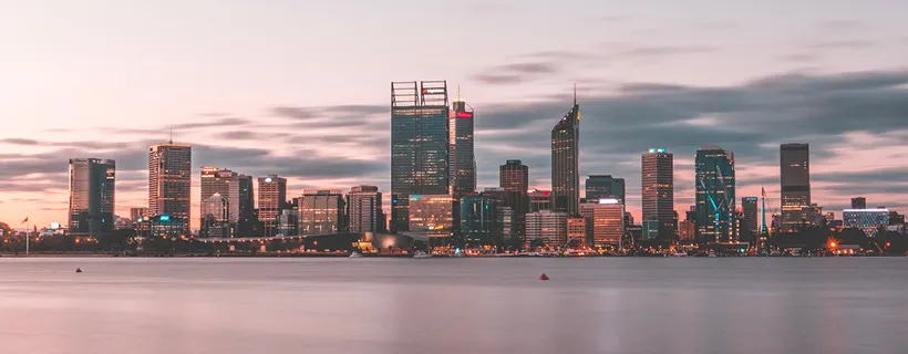 Perth city sky line in the sunset