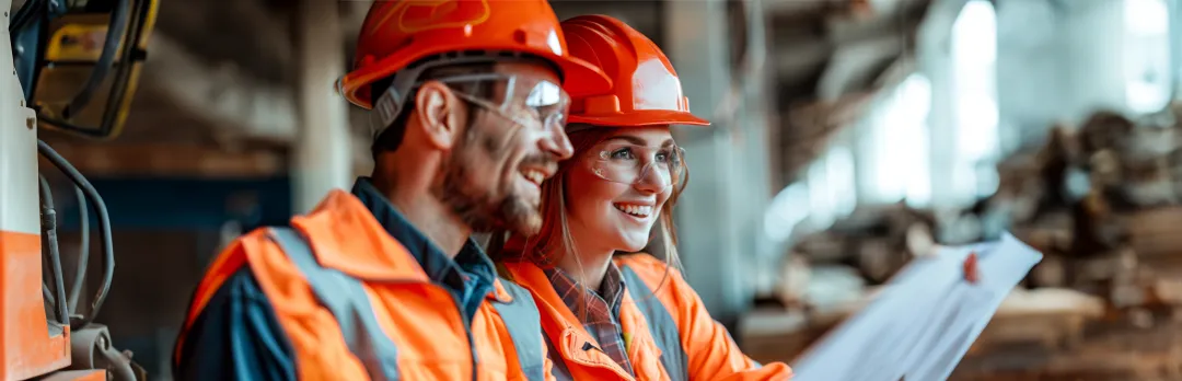 two men in construction smiling 